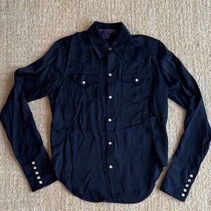 Ralph Lauren Purple Label Dark Blue Button Down Silk Blouse